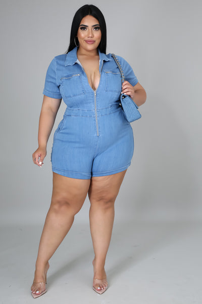 Laney - Short Denim Romper PLUS