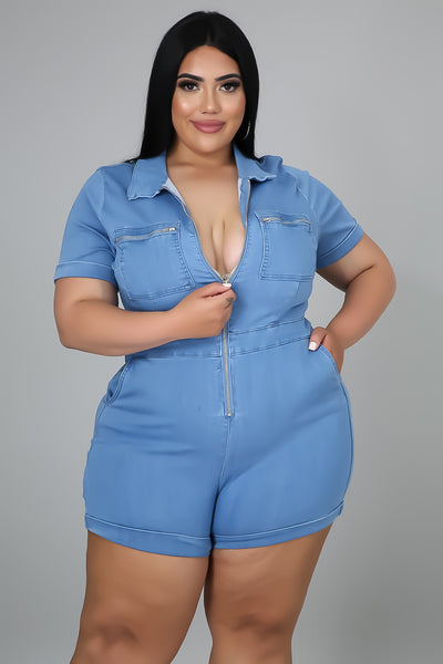 Laney - Short Denim Romper PLUS