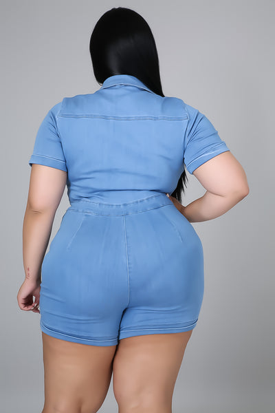 Laney - Short Denim Romper PLUS