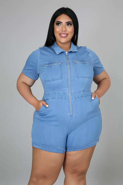 Laney - Short Denim Romper PLUS