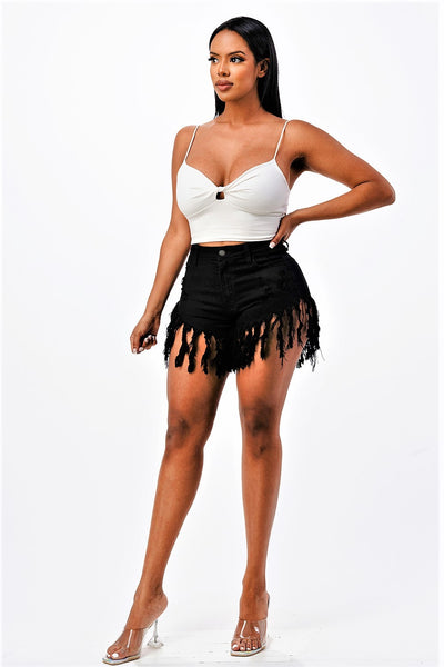 Daisy High Rise Fringe Shorts