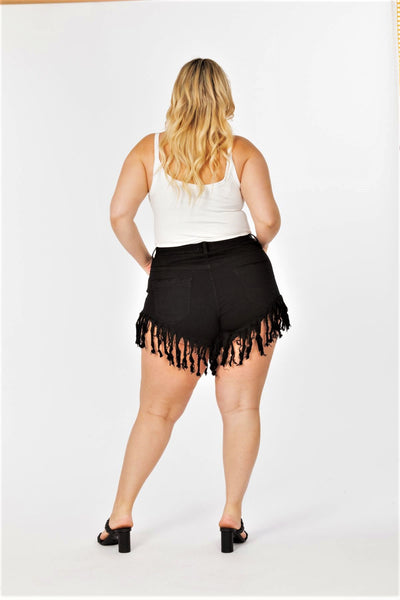 Daisy High Rise Fringe Shorts - PLUS