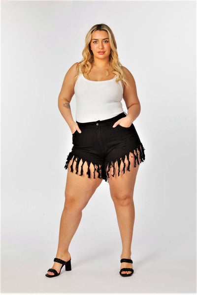 Daisy High Rise Fringe Shorts - PLUS