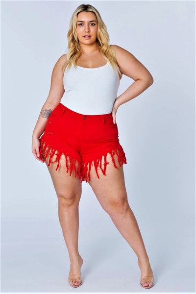 Daisy High Rise Fringe Shorts - PLUS