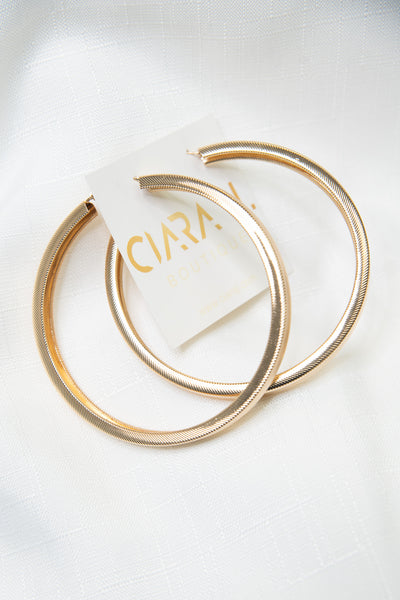 Herringbone Hoop Earrings - Gold