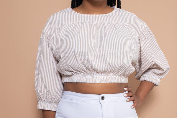 Riley Striped Crop Top - Khaki