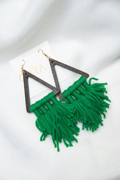 Geo Tassel Earrings - Green