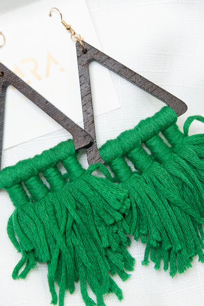 Geo Tassel Earrings - Green