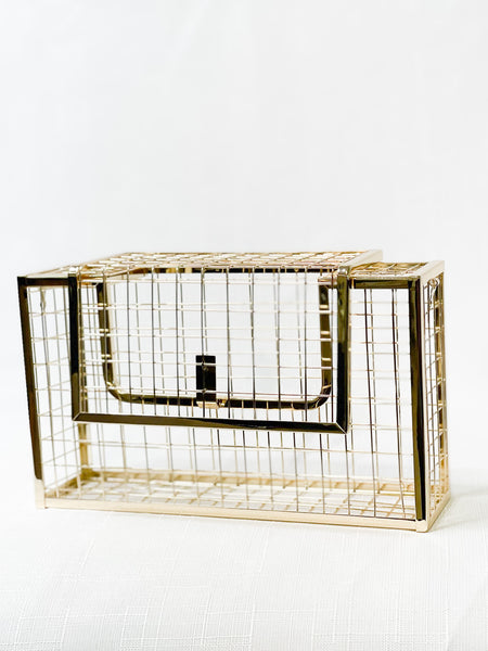 Riley - Gold Cage Metal Bag