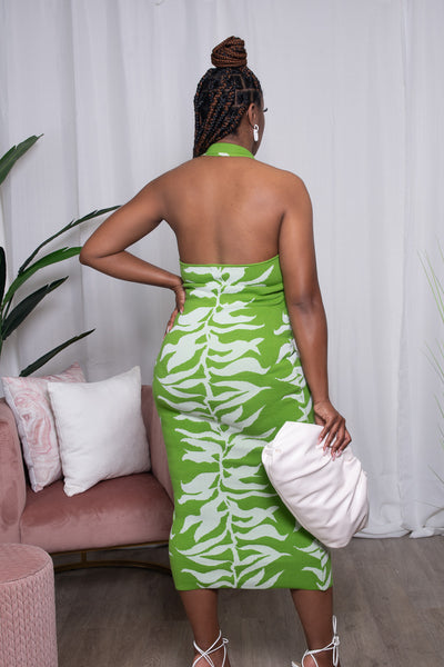 Bree - Lime Halter Knit Dress