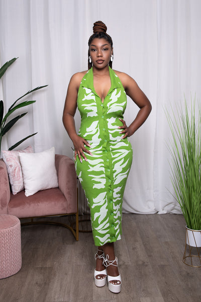 Bree - Lime Halter Knit Dress